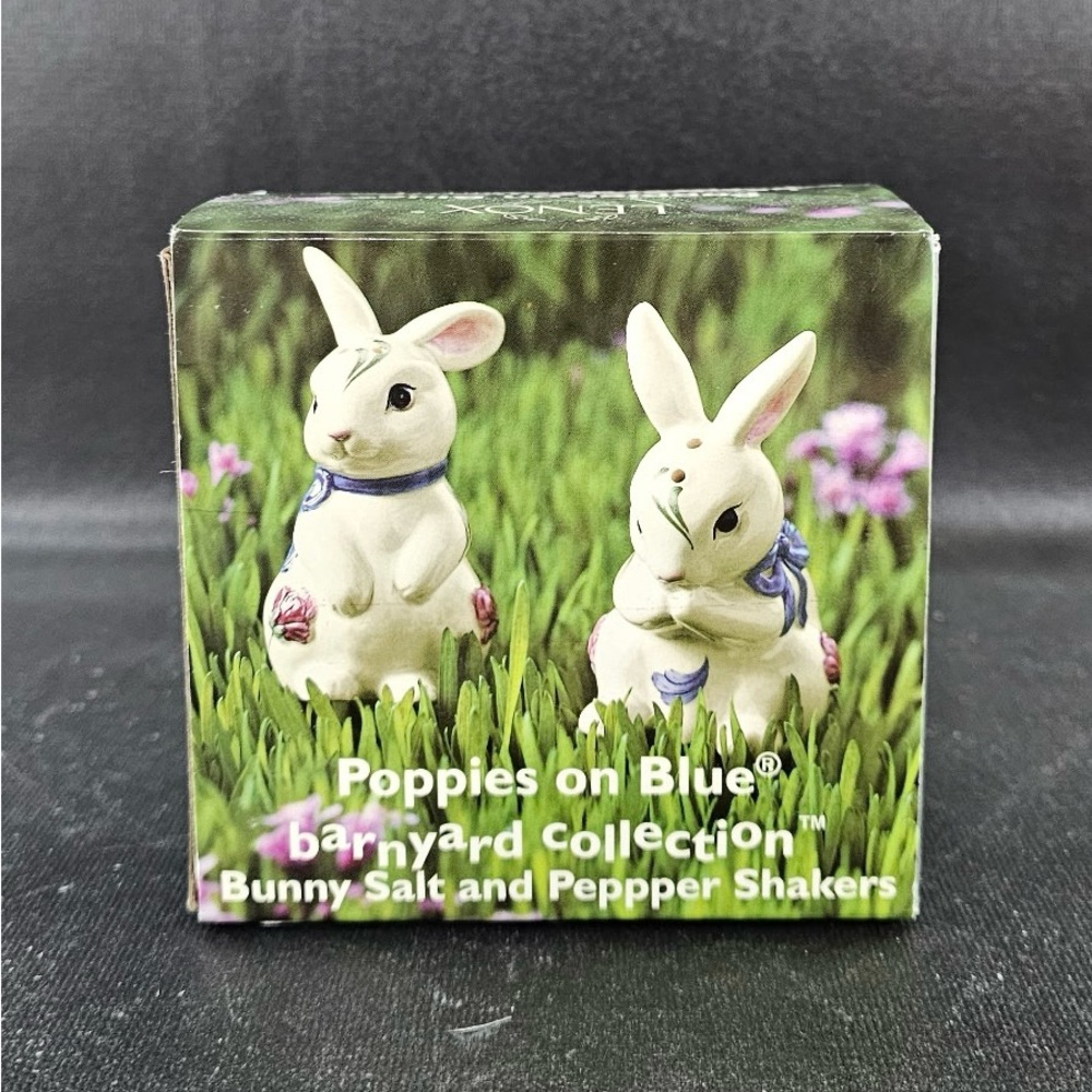 Lenox NEW Poppies on Blue Bunny Rabbit Salt & Pepper Shakers NIB